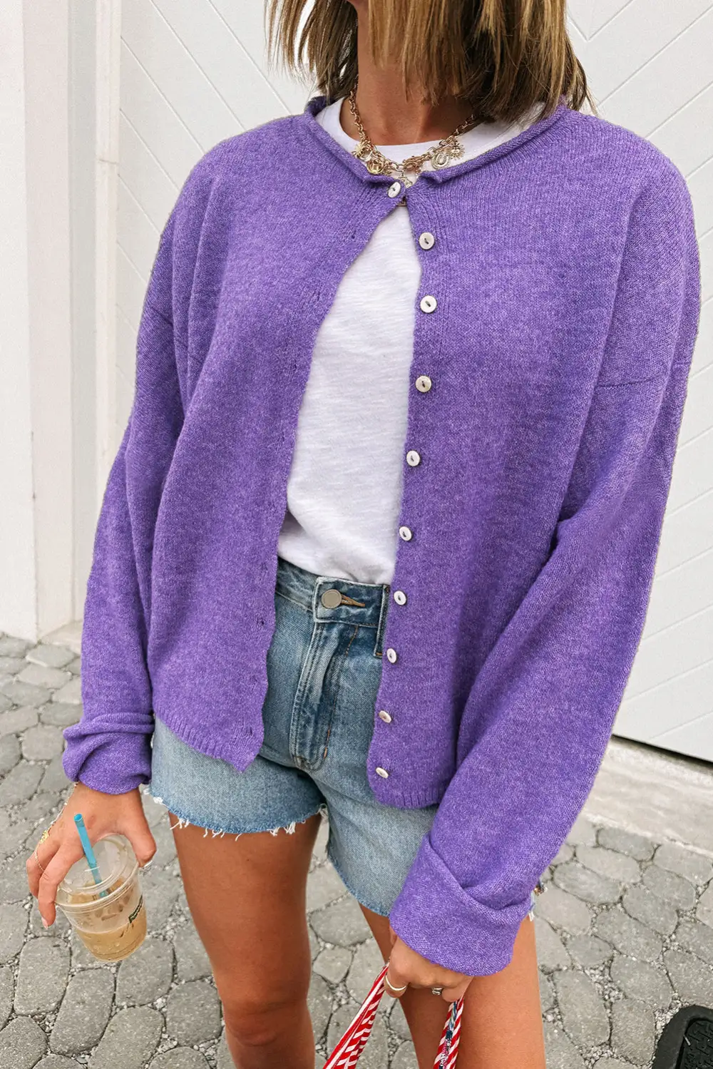 Button Front Drop Shoulder Cardigan