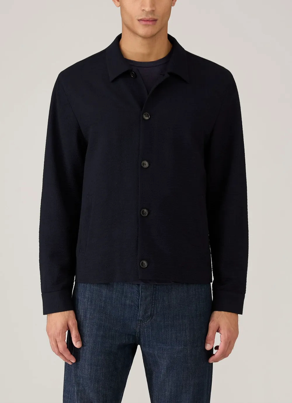 Cropped Wool Seersucker Jacket
