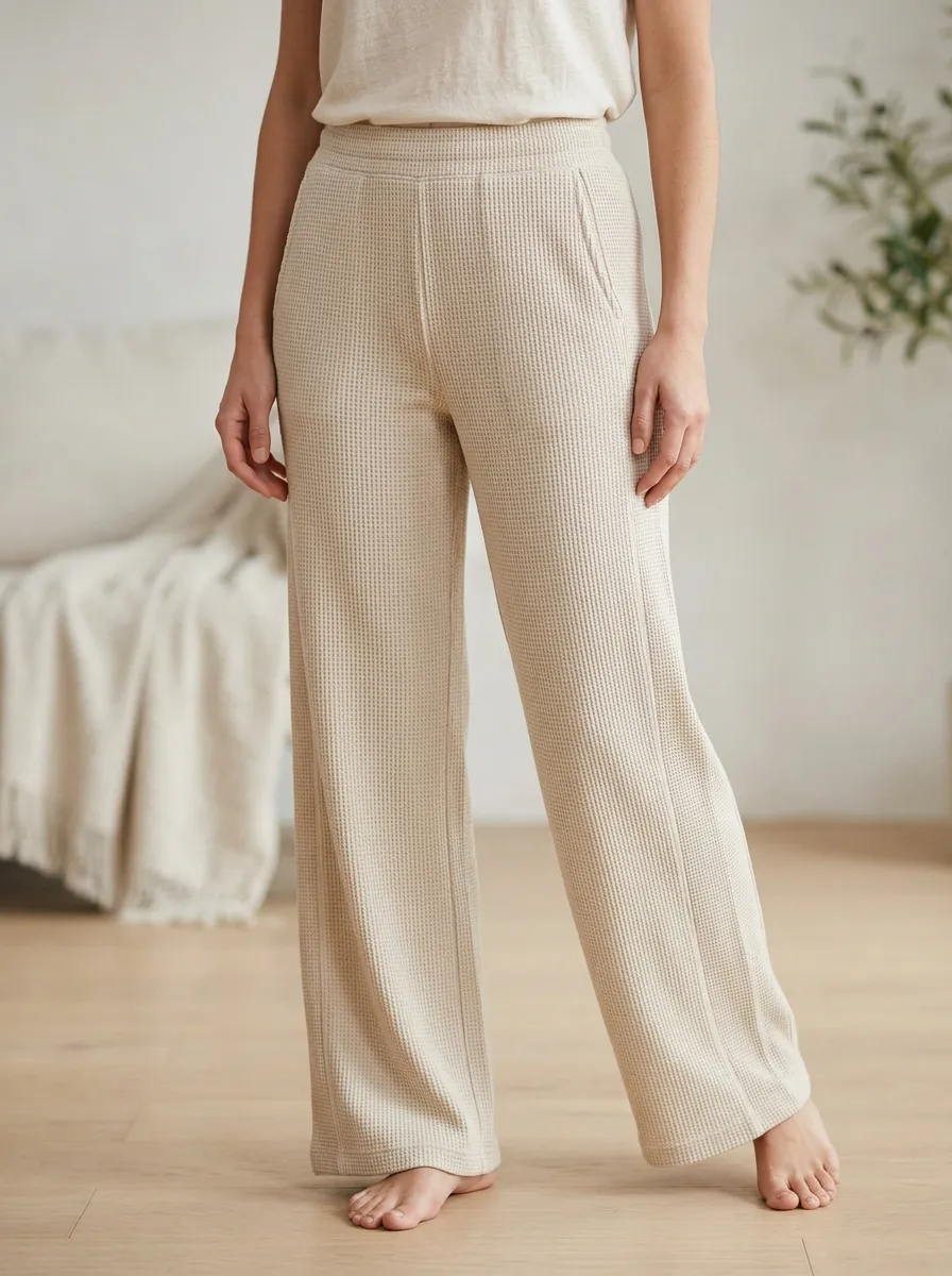 Women's Casual Lounge Waffle Knit Wide Leg Pants