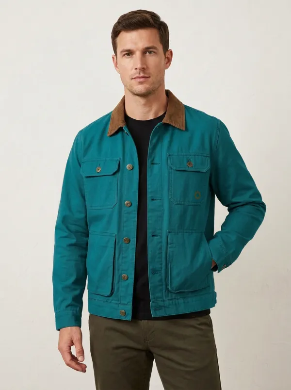 Men's Casual Outdoor Gear Logo Printed Canvas Jacket