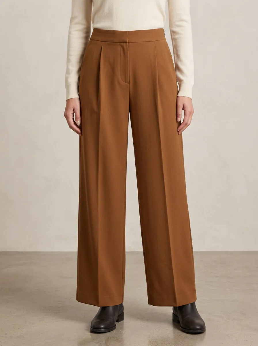 Classic Style Pleated Wide-Leg Trousers