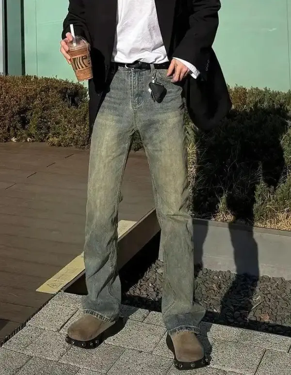 Washed Bamboo Pattern Jeans
