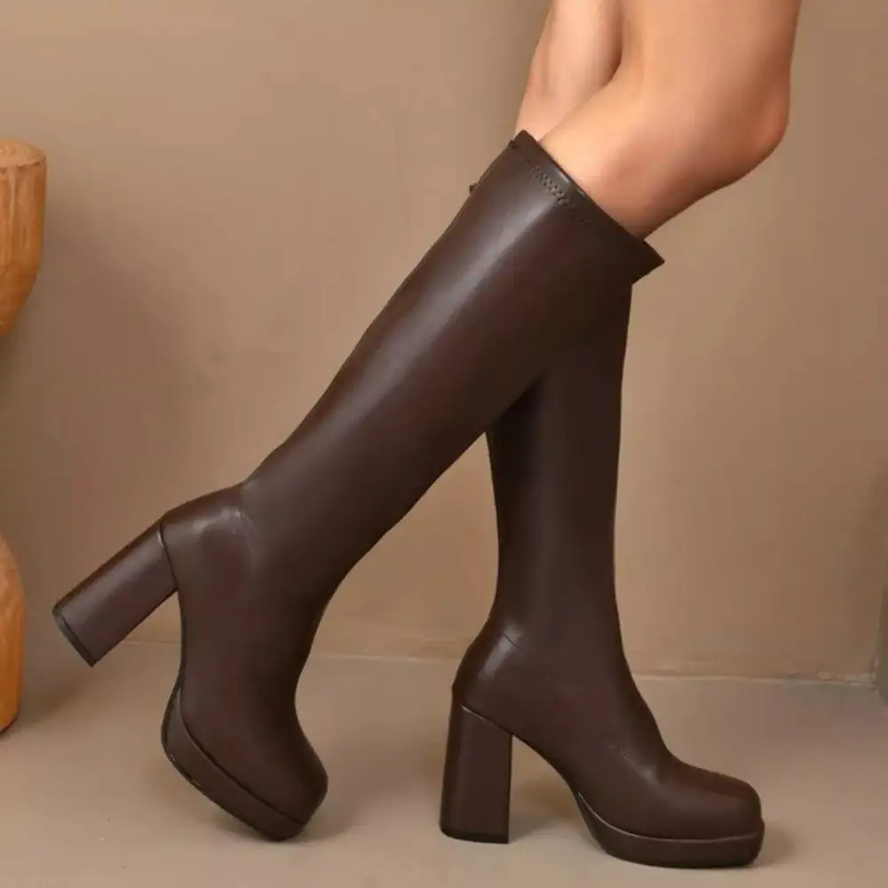 Casual Square Toe Block Heels Boots