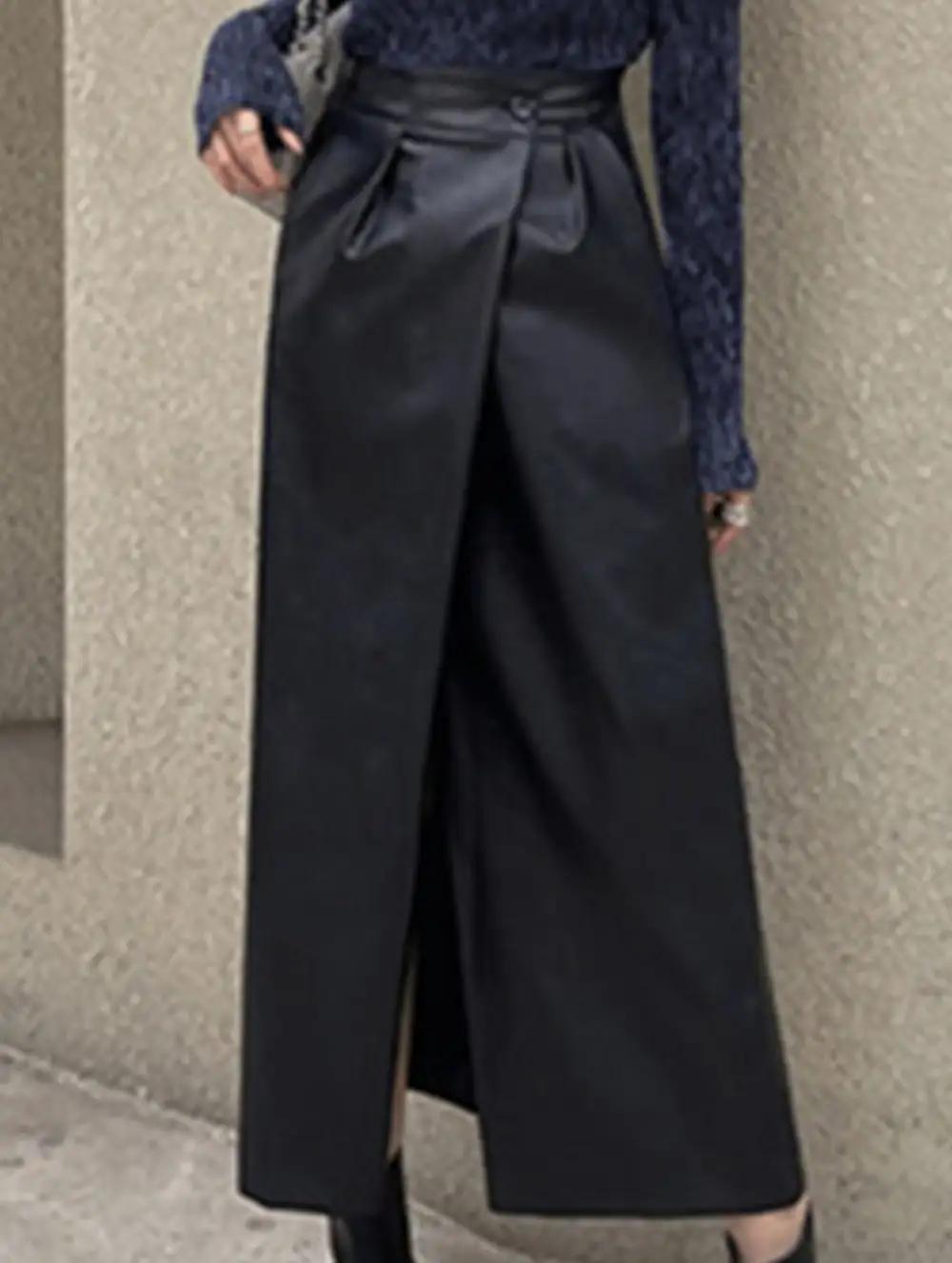 Leather Look Slit Midi Skirt