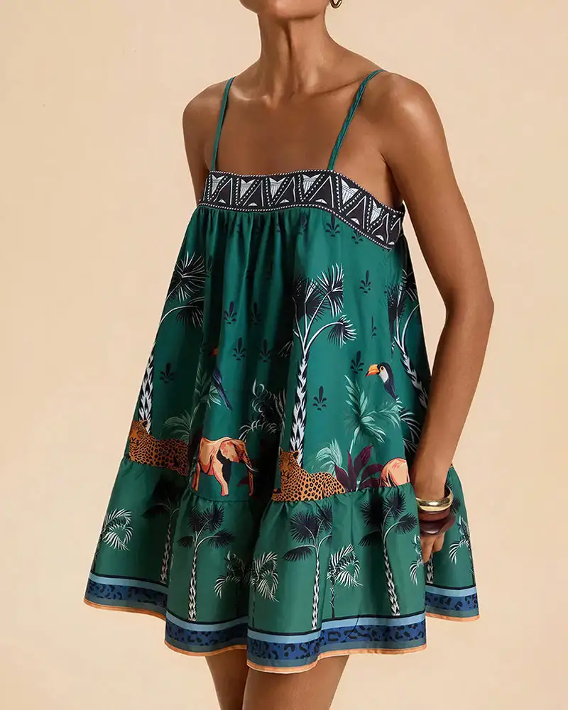 Boho Floral Print Slip Mini Dress