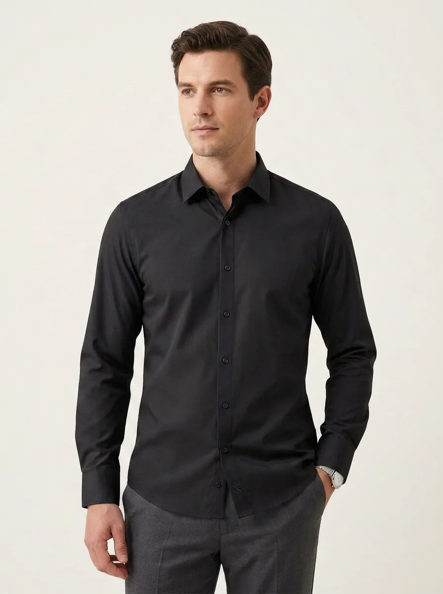 Men's Non-Iron Cotton Light Blue Solid Long Sleeve Shirt