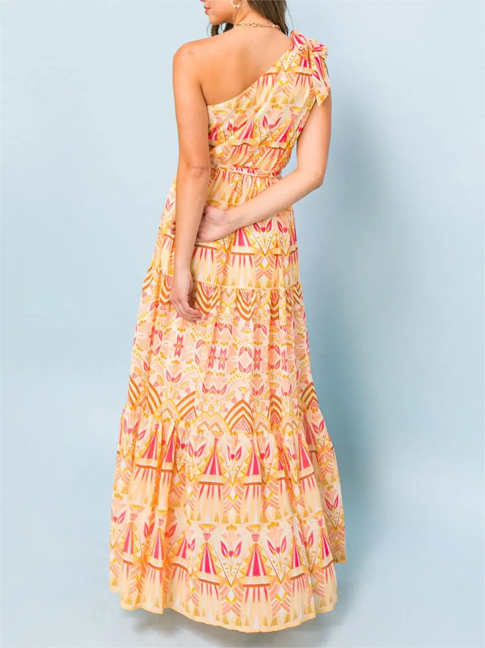 Printed One Shoulder Maxi Dress