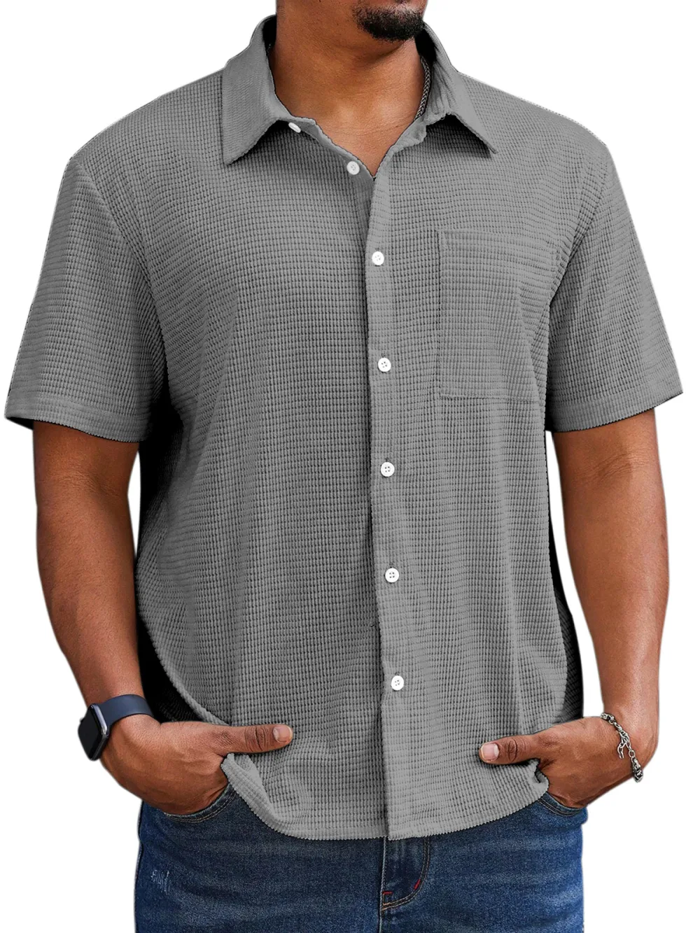 Textured Knit Short Sleeve Shirt