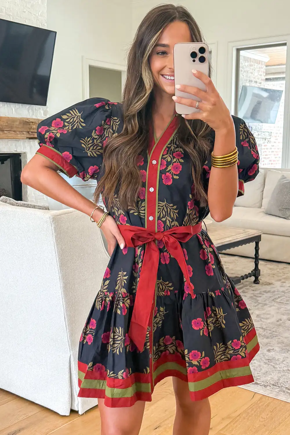 Floral Printed Button Front Mini Dress