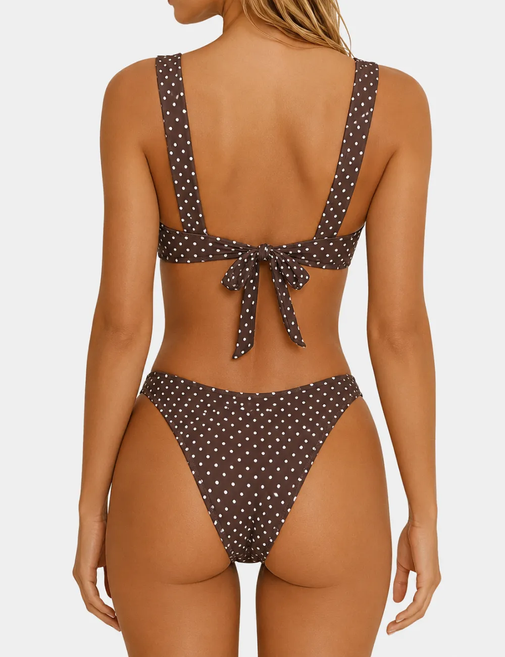 Polka Dot Square Neck Balconette Piece Bikini Set