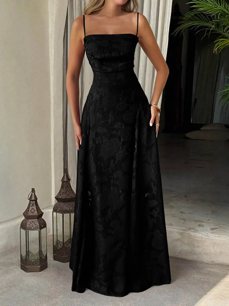 Jacquard Pleated Neck Maxi Dress