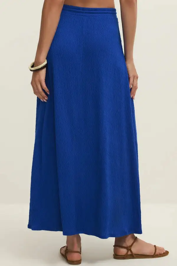 Women's Solid Blue Textured Maxi Skirt