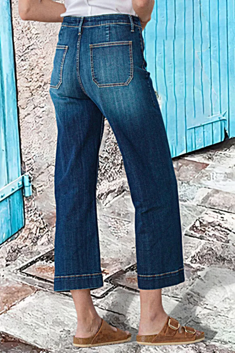 Pocket Detail Wide Leg Mid Waist Jeans Without Belt
