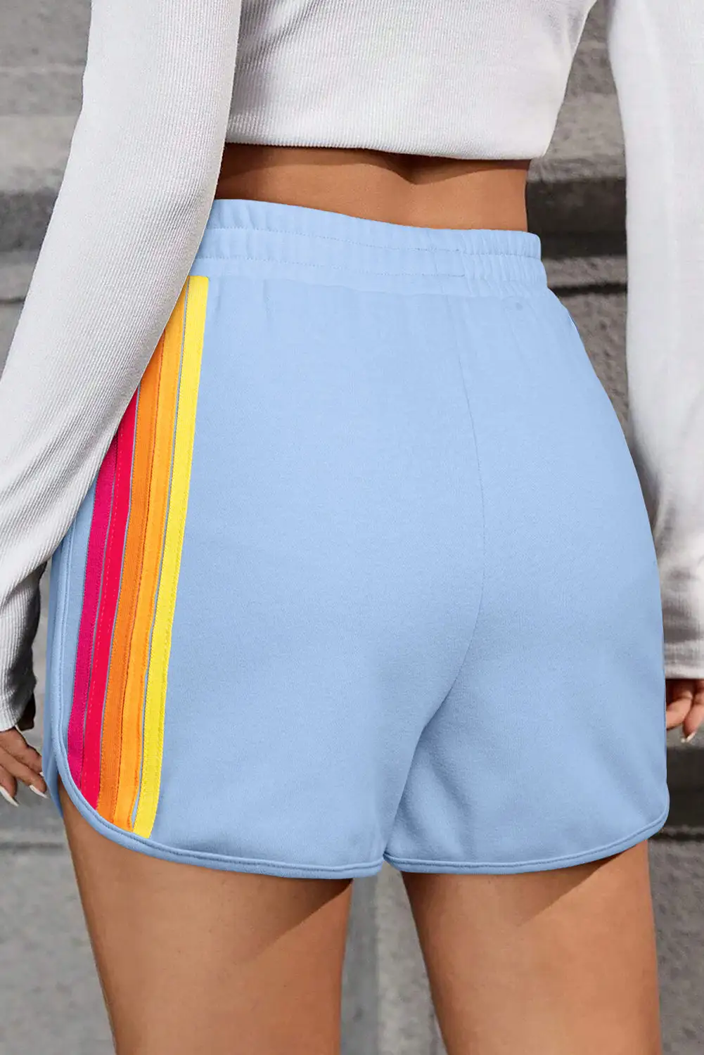 Color Block Stripes Elastic High Waist Active Shorts