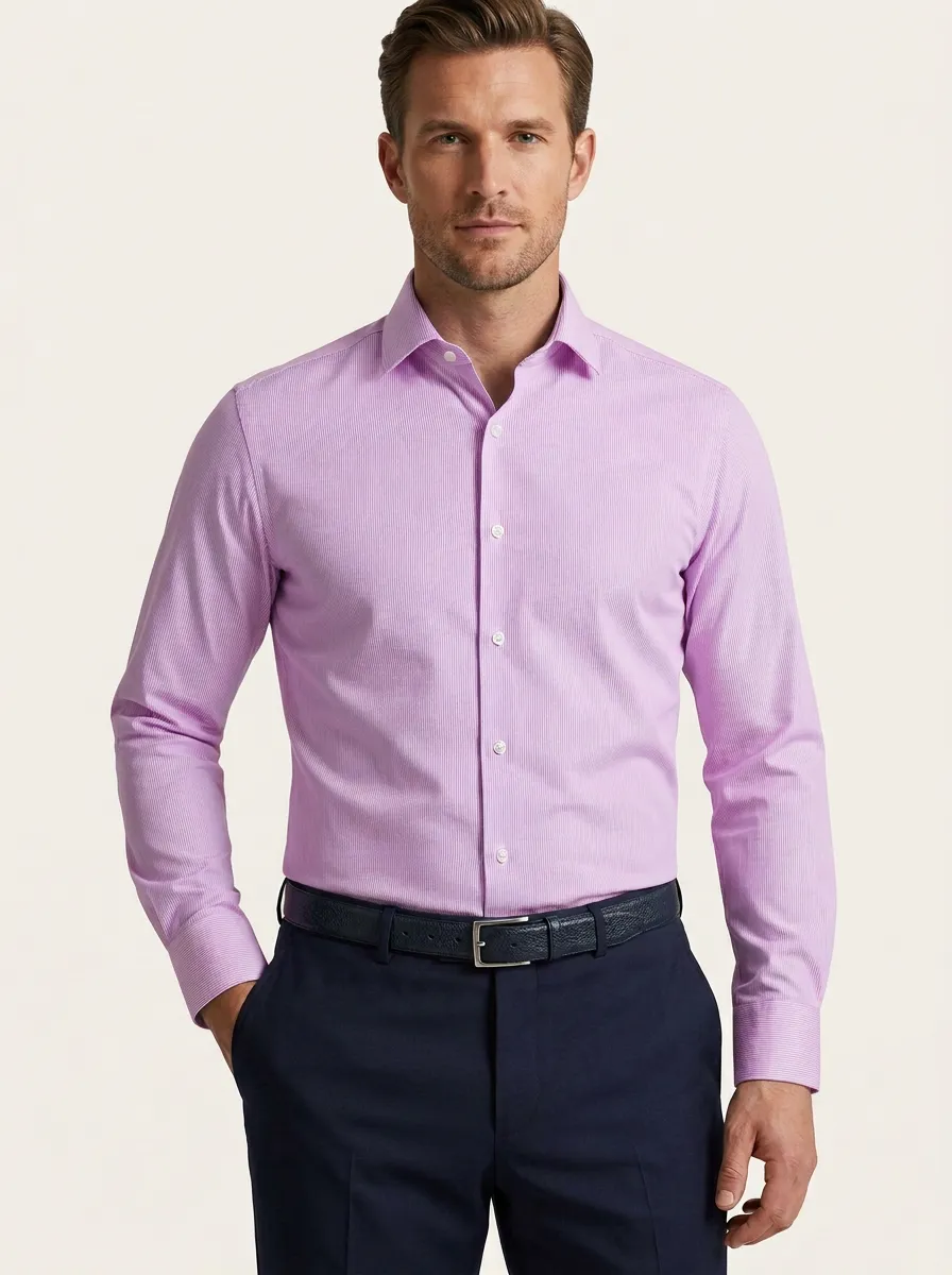 Men's Business Professional Light Blue Striped Printed Dress Shirt
