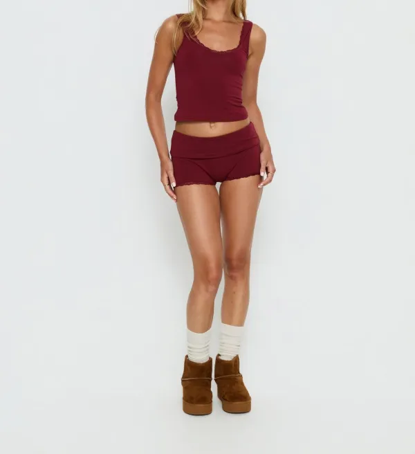 Cherry Lace Trim Foldover Micro Shorts