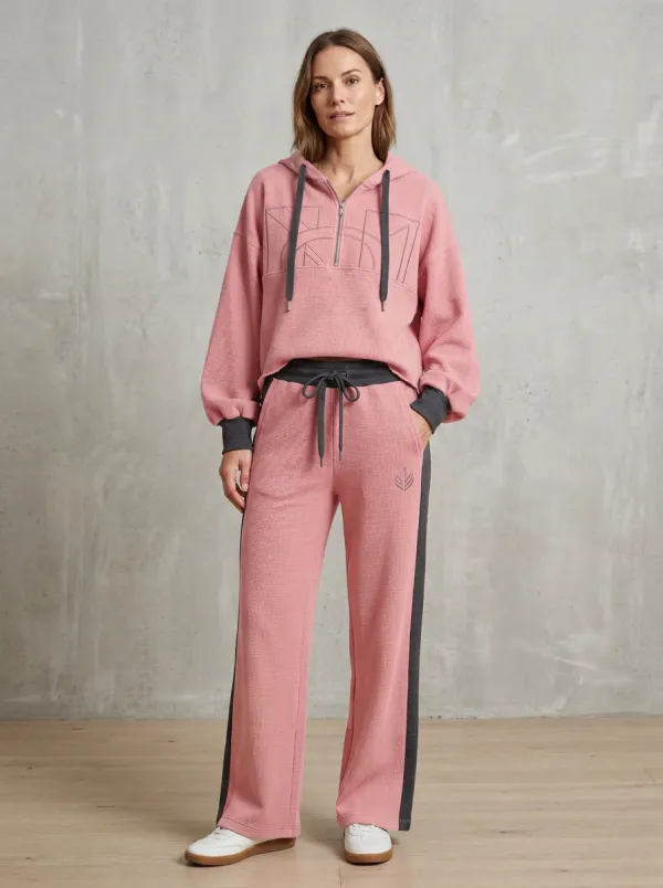 Women's Olive Waffle Knit Geometric Logo Printed Hooded Tracksuit