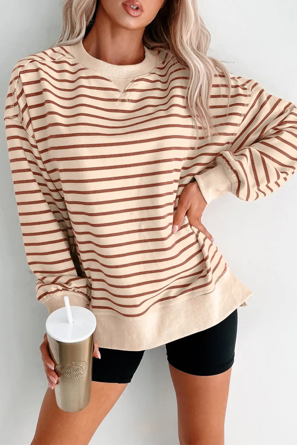 Relaxed Striped Ribbed Sweatshirt