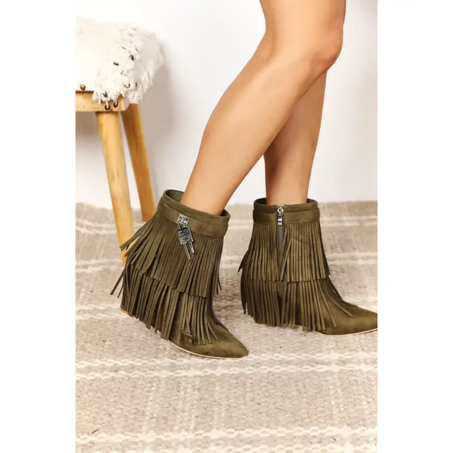Women S Tassel Wedge Heel Ankle Booties