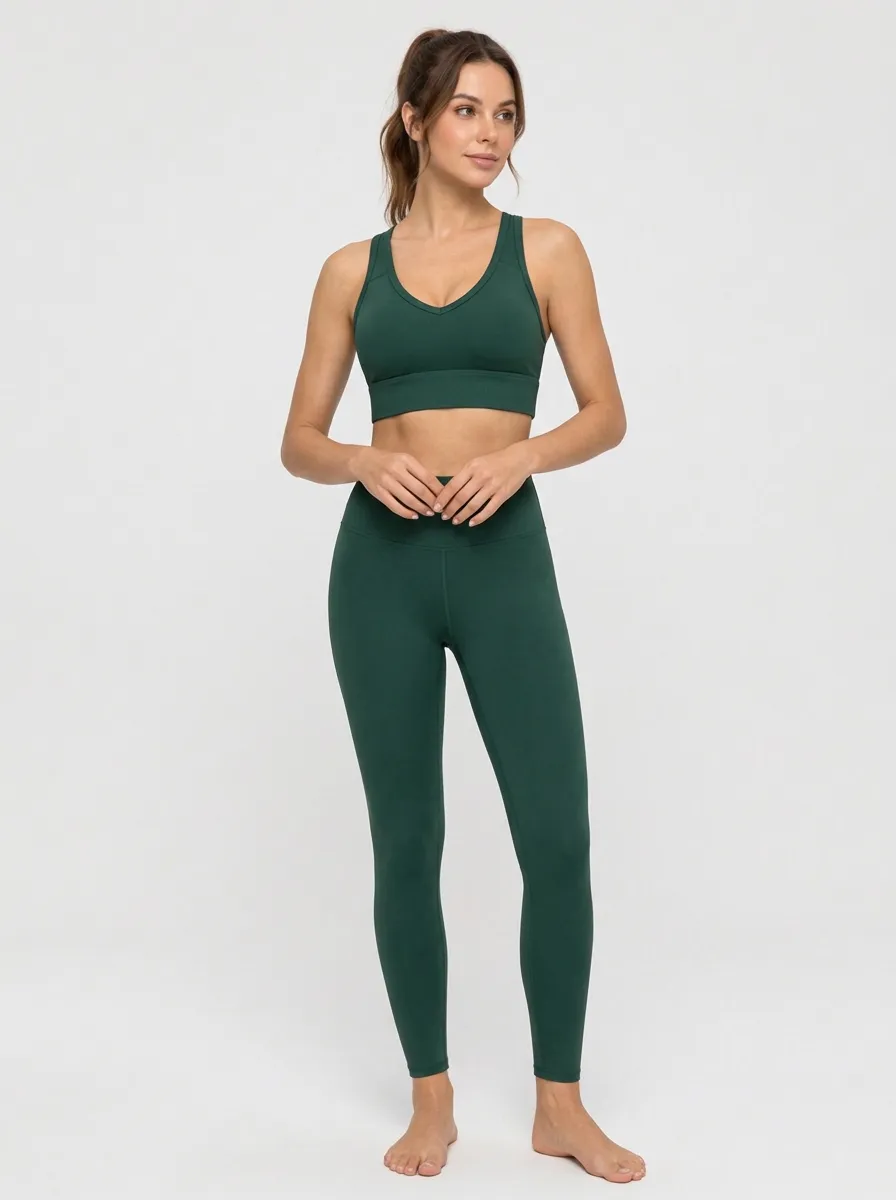 Women's Crisscross Back Sports Bra with Green Printed Detail