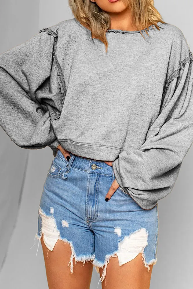 Lantern Sleeves Stitching Pullover