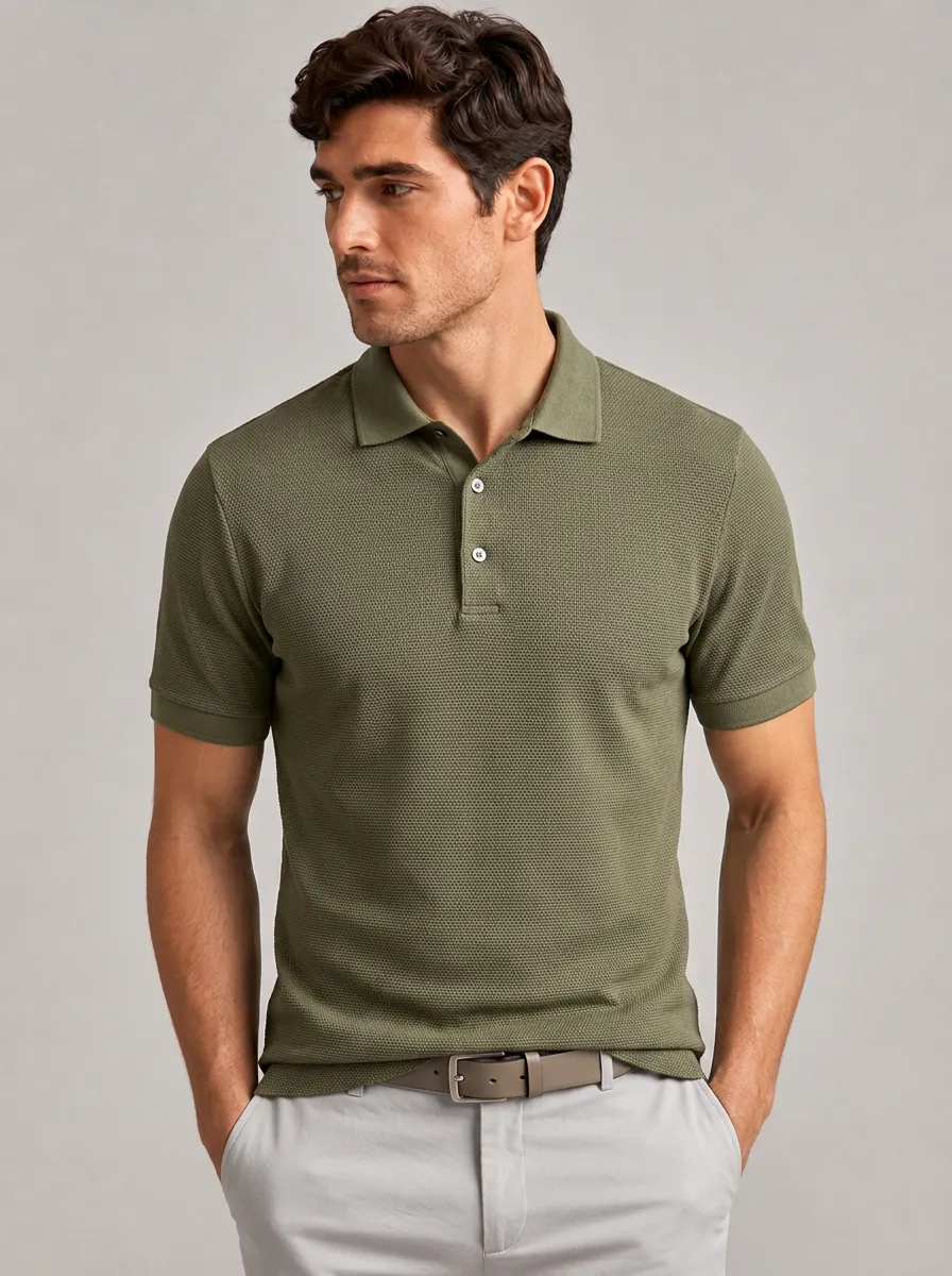 Men's Equestrian Lover Olive Textured Printed Polo Shirt