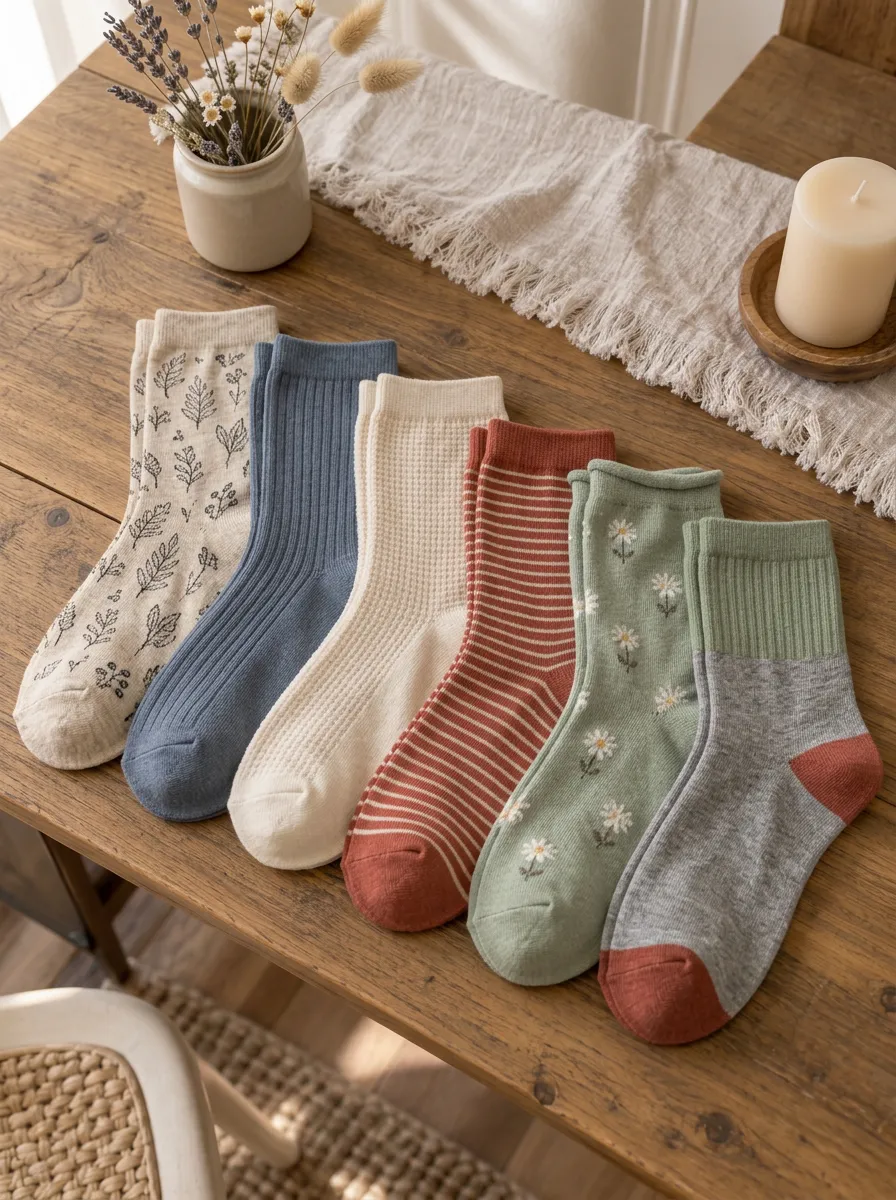 Women's Vintage Floral Striped Botanical Printed 6-Pack Socks