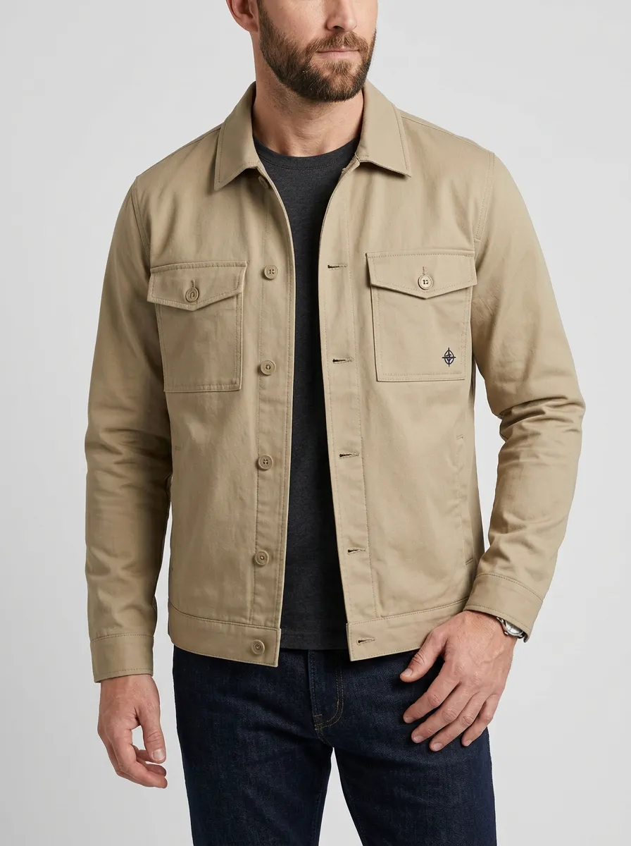 Men's Casual Minimalist Compass Embroidered Khaki Jacket