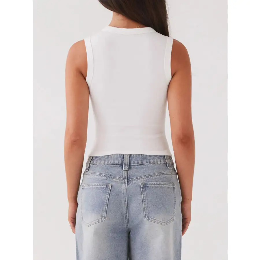 Button Up Round Neck Tank