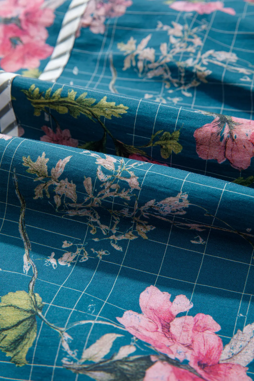 Sky Blue Floral Print Contrast Blouse