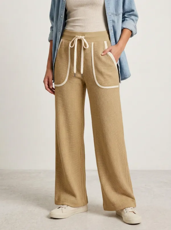 Women's Casual Lounge Waffle Knit Drawstring Wide Leg Pants