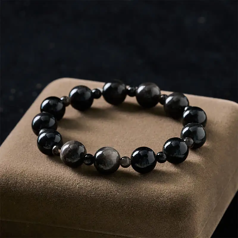 Obsidian Single Double Layer Round Bead Bracelet