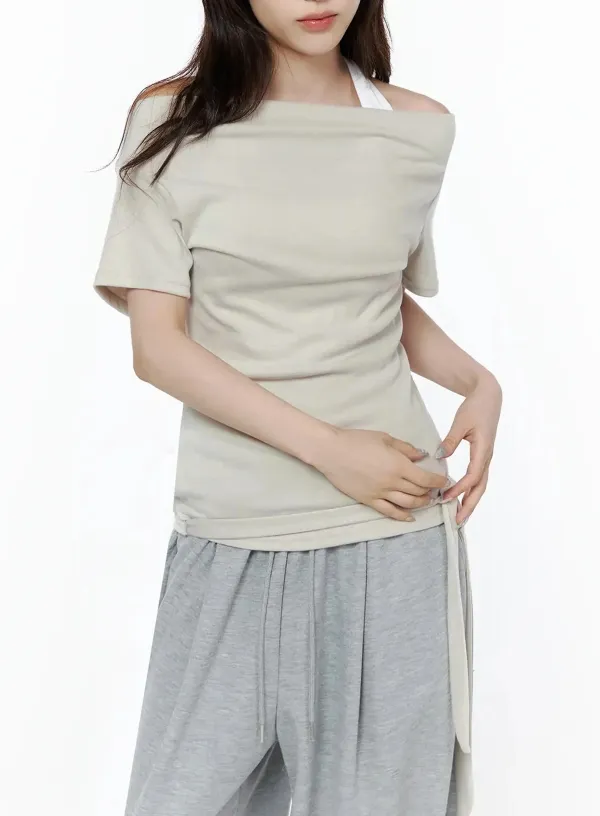 Layered Off-Shoulder Halter Top