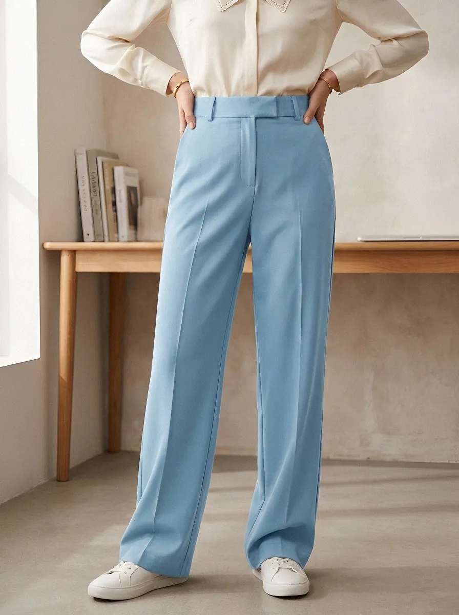 Classic High-Waist Tailored Women's Wide-Leg Trousers