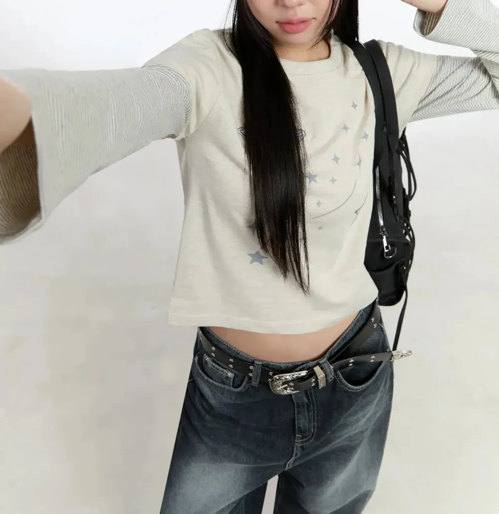 Star-Themed Layered Sleeve Top