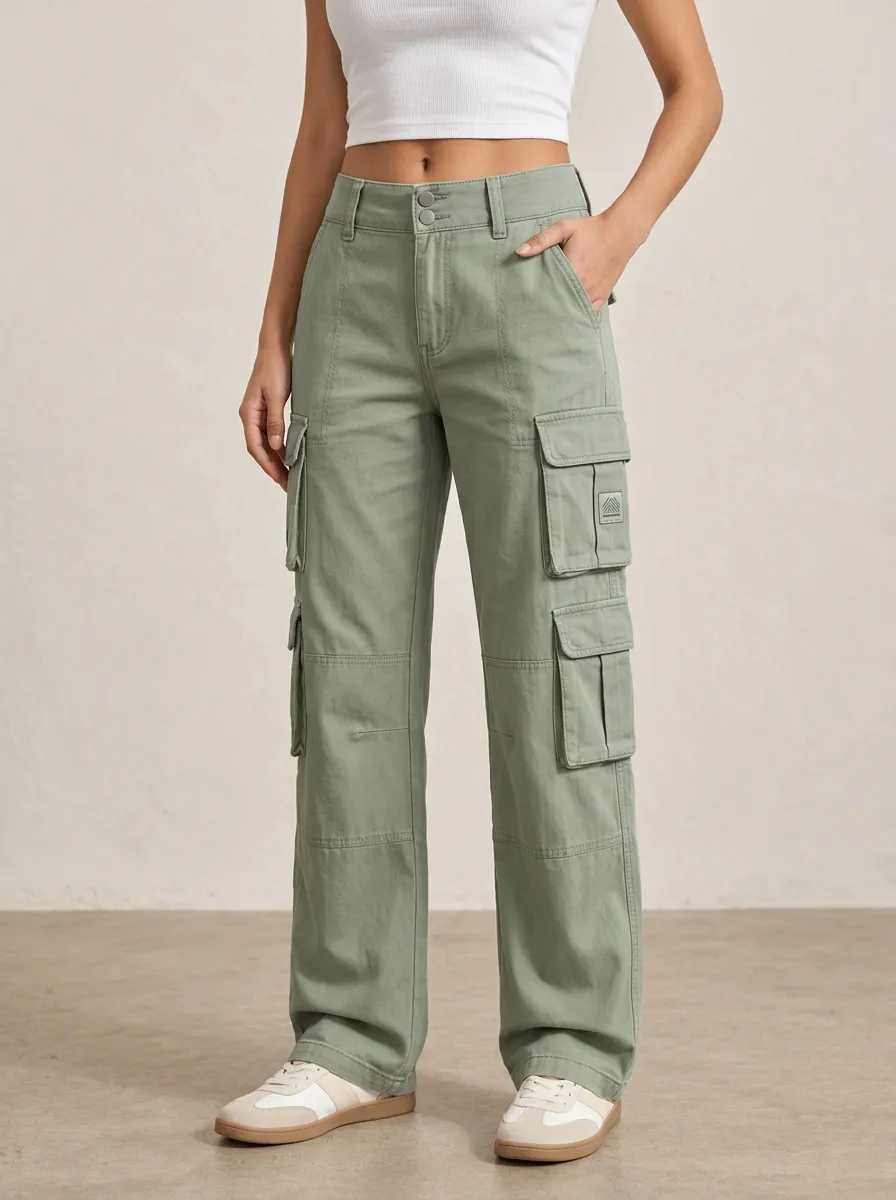 Women's Cargo Multi-Pocket Casual Utility Straight Leg Pants