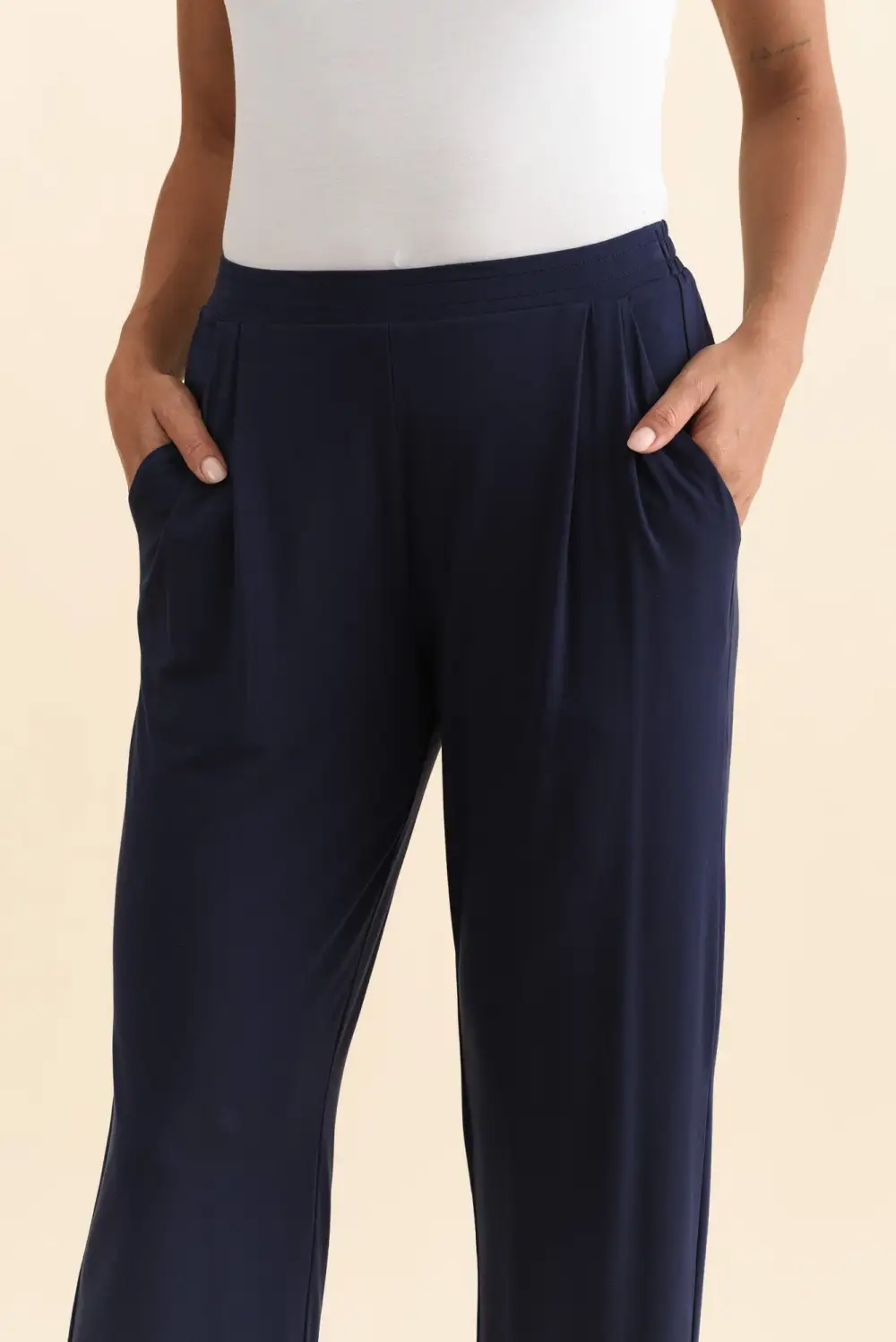 Rayon Pants With High Rise And Elastic Waist