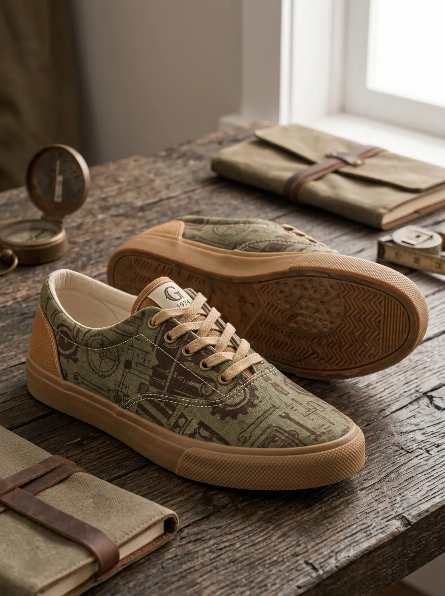 Men's Mechanic Tool Gear Pattern Printed Canvas Shoes