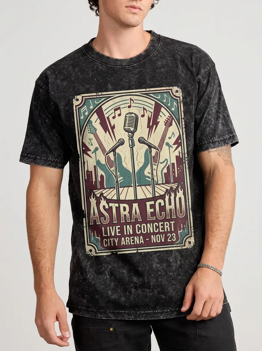 Men's Rock Music Lover Astra Echo Concert Microphone Printed T-shirt