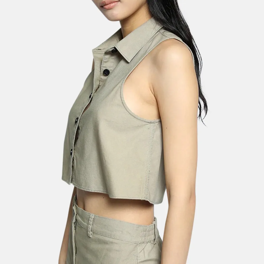 Cotton Cropped Polo Blouse Shirt