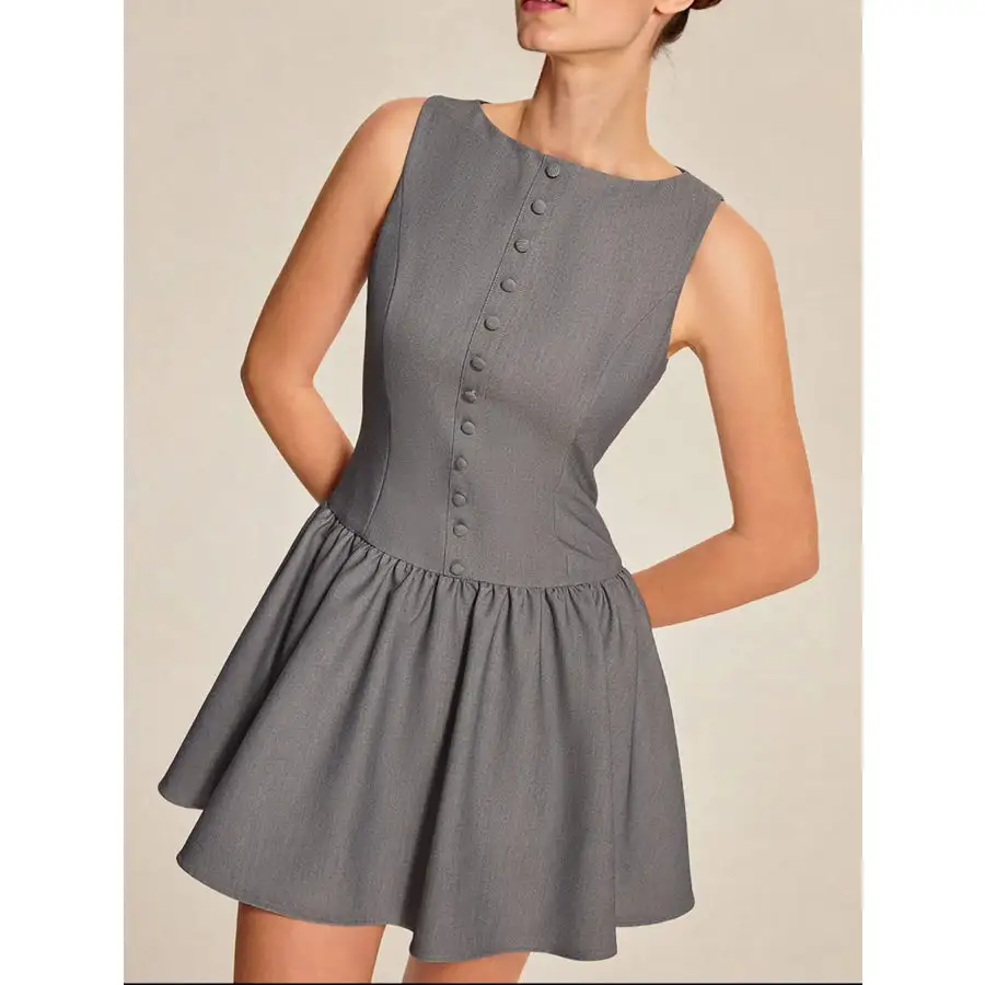 Round Neck Sleeveless Ruffled Mini Dress