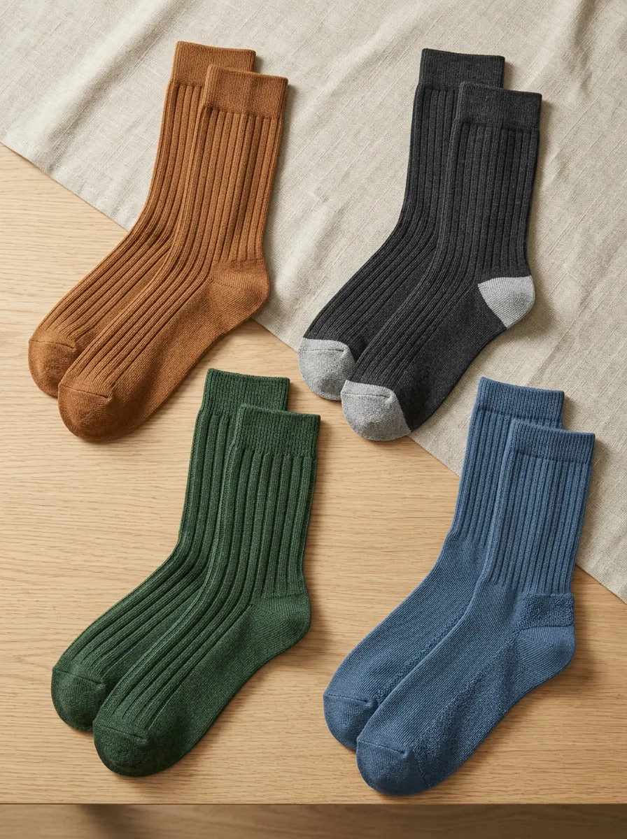 Men's Four Pack Crew Socks Set with Patterned Detail