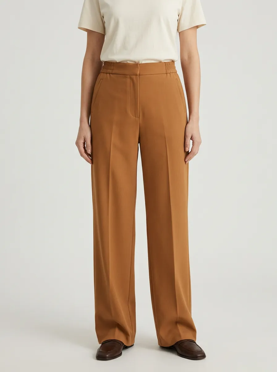 Elastic Waist High Rise Wide Leg Pants