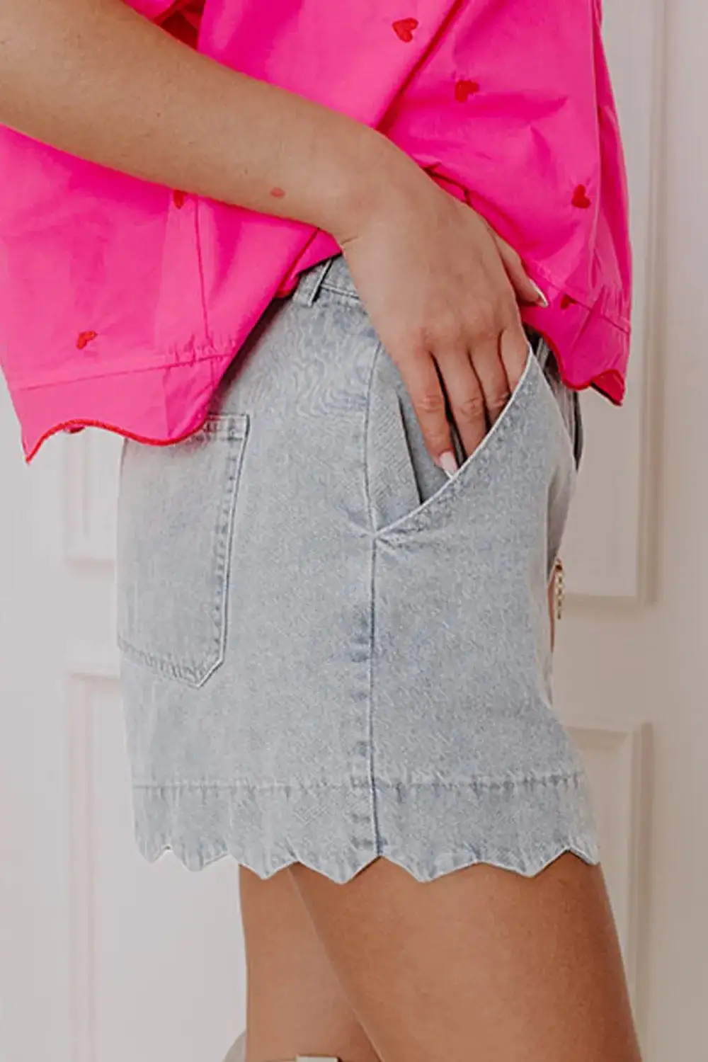 Scalloped Hem Shorts Denim Pants