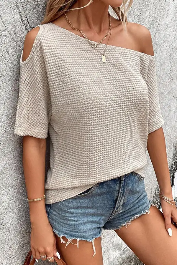 Color Diagonal Shoulder Knitted Casual Top