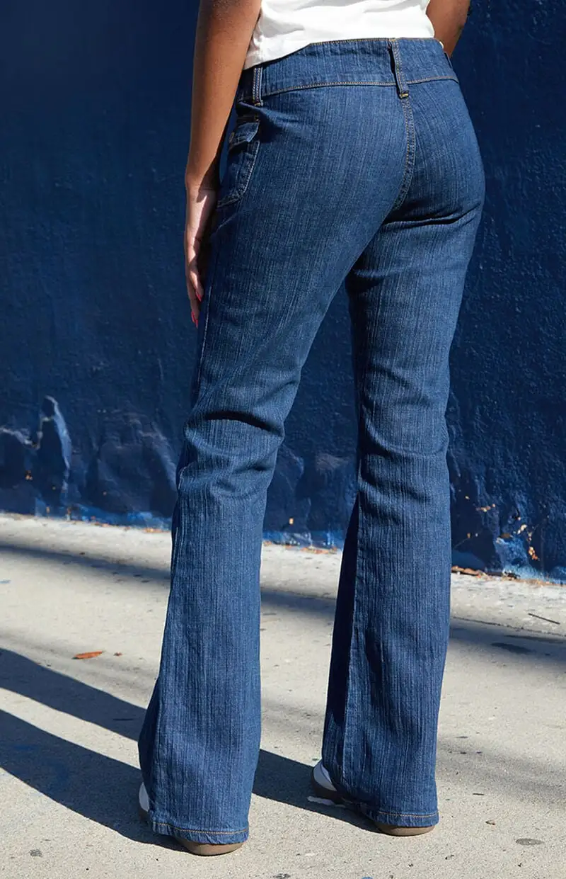 John Galt Dark Blue Agatha Low Rise Flare Jeans