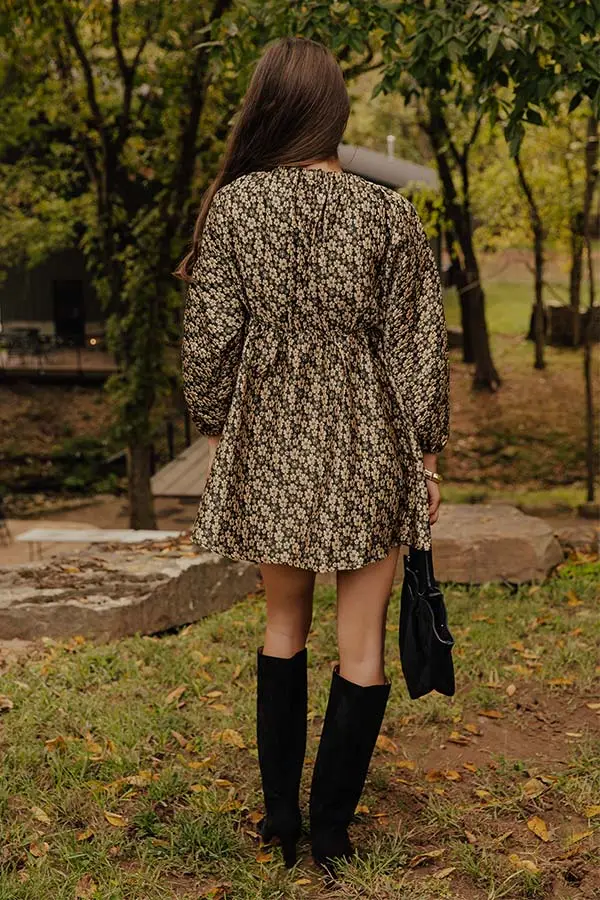 Floral V-Neck Long Sleeve Babydoll Mini Dress