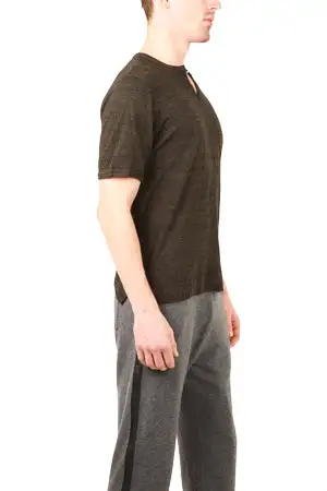 V-Neck Cotton Slit-Neck T-Shirt