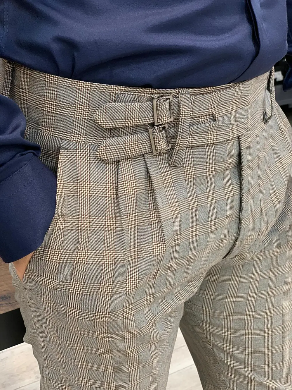 Refined Modern Slim Fit Plaid Tailored Trousers