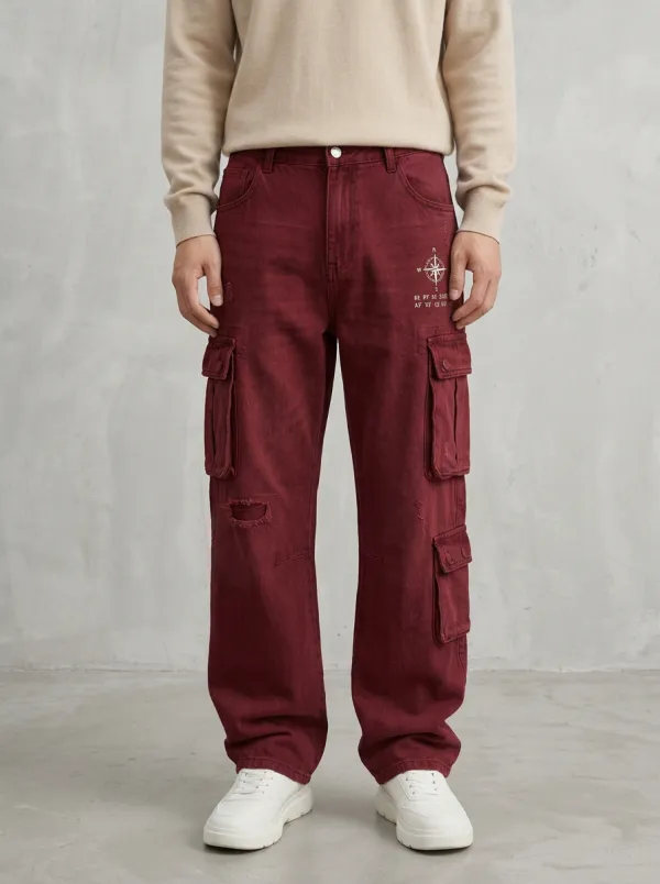Men's Light Wash Distressed Cargo Cargo Pants
